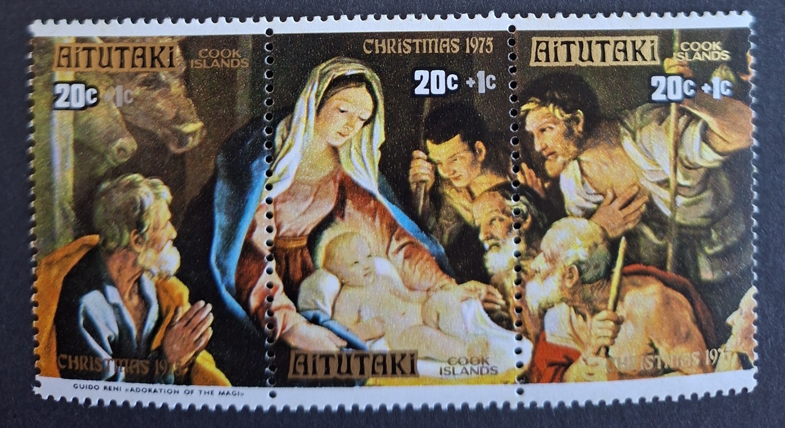 AITUTAKI -1975 -UHM  " 20c CHRISTMAS" STRIP OF 3, COMPLETE SET
