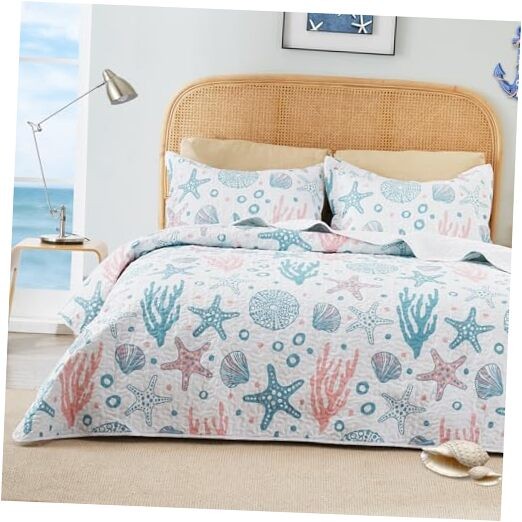  King Size Quilt Bedding Set Bedspreads - Summer King (106"x96") Coastal Pink