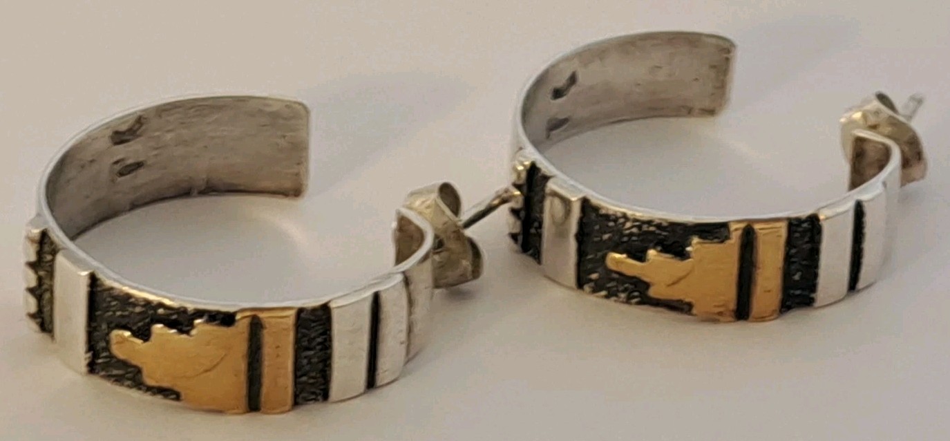 Native American Sterling Silver Handmade Hand Stamped Geometric Hoop Earrings