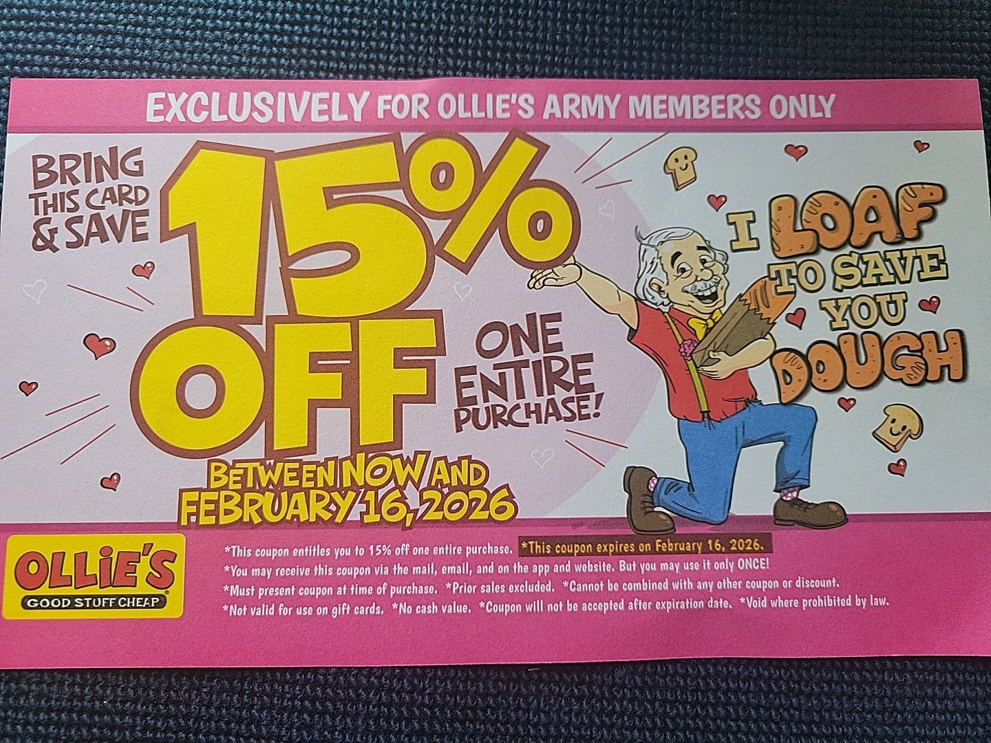 Ollie's 15% Off Coupon Expires 2/16/26