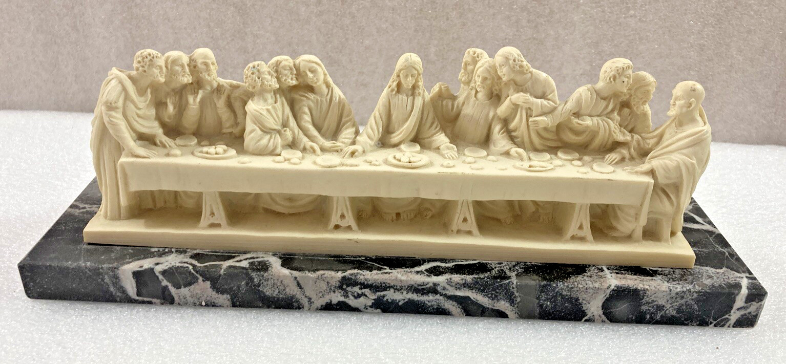 The Last Supper Sculpture Figurine Alabaster & Marble Italy by A Sanlini 9.45"L