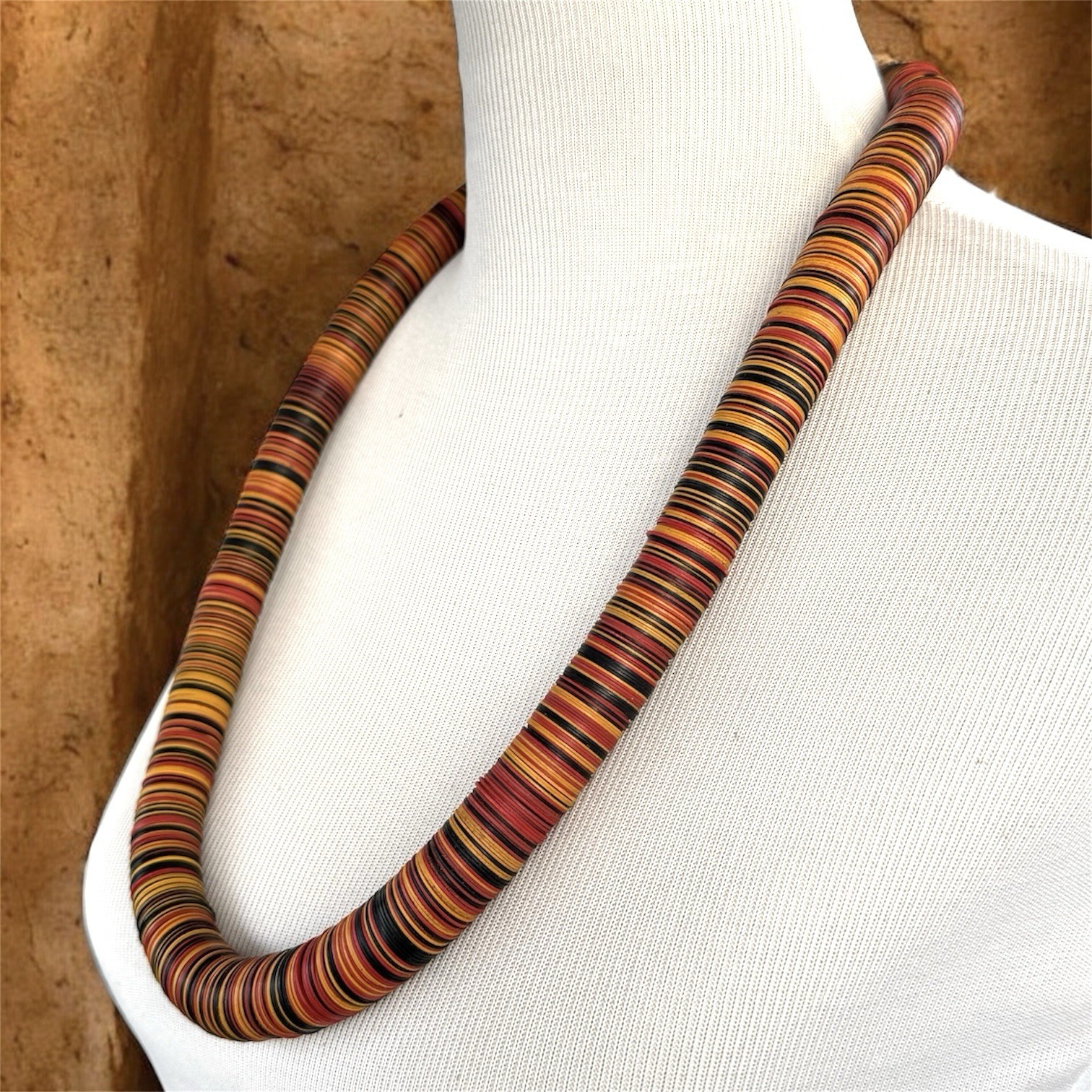 Vintage African Vinyl Trade Bead Necklace Strand Disc Heishi 29” 250g Multicolor