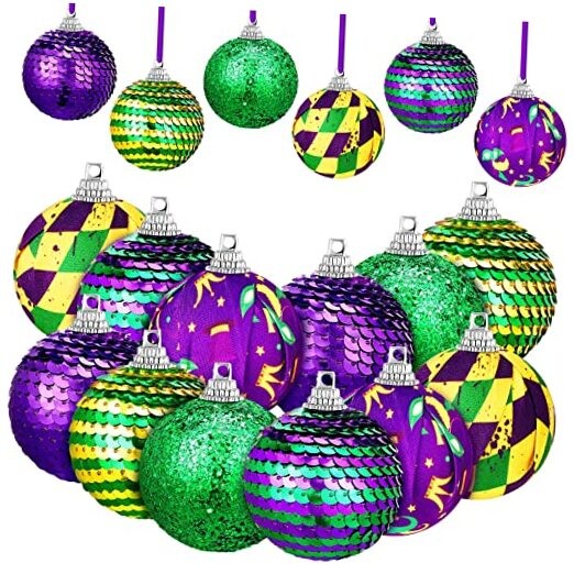  Pcs Pcs Mardi Gras Ball Ornaments for Tree 1.97 Inch Shatterproof Mardi 12