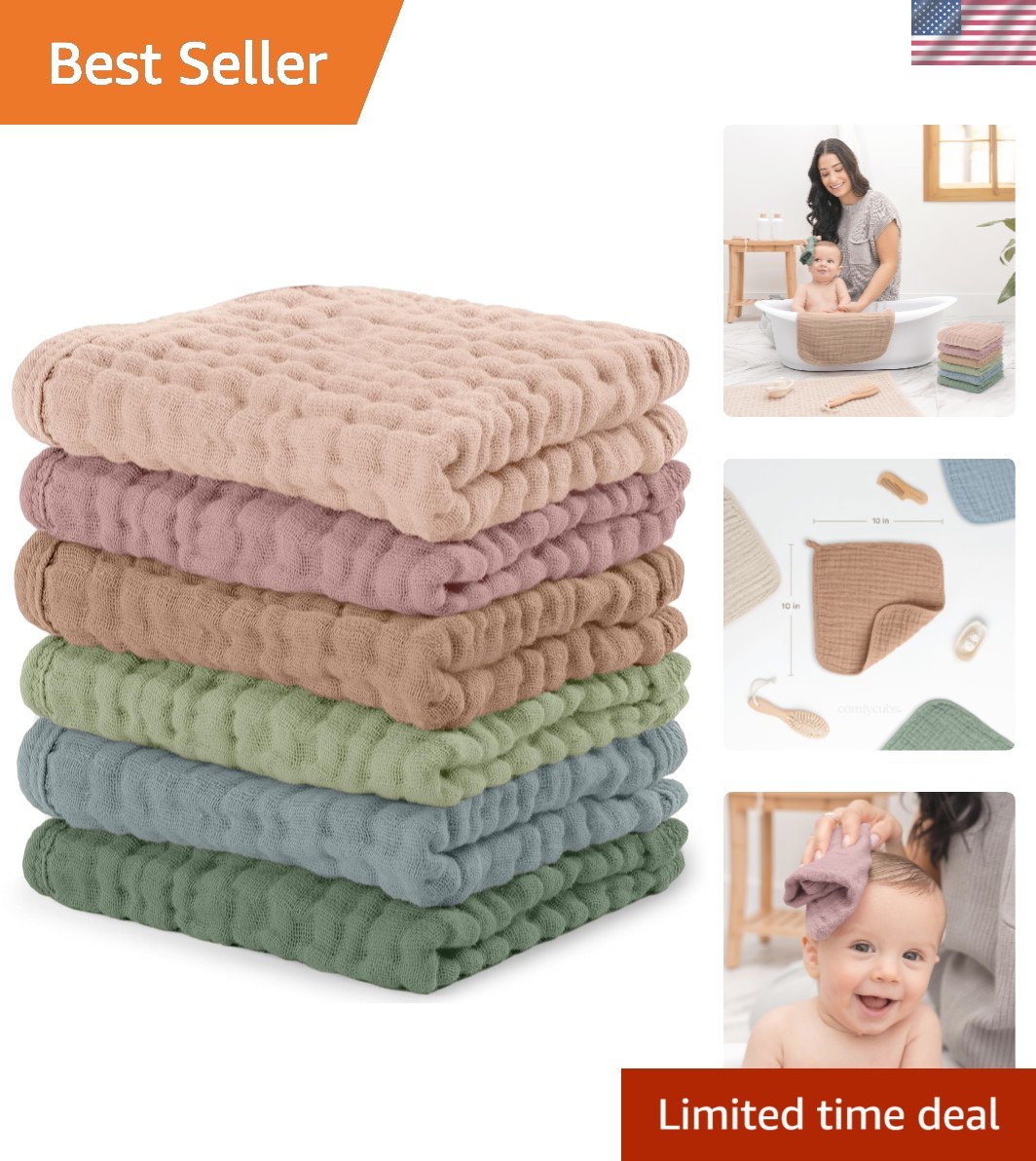 Muslin Baby Washcloths 6 Pack - Soft 6-Layer Cotton Wash Cloths for Sensitive...