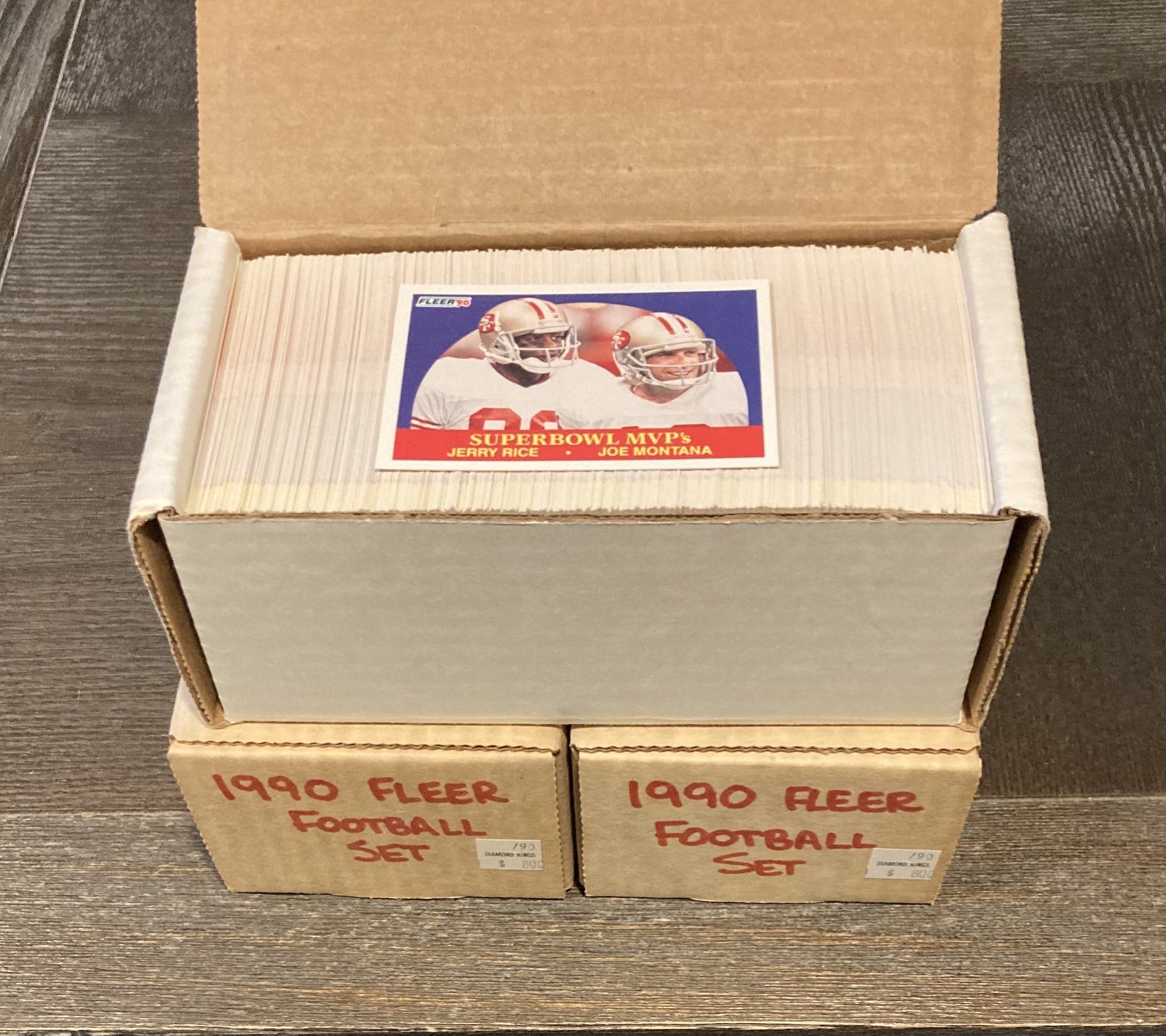 (3) 1990 Fleer Football Complete Set- Joe Montana, Jerry Rice, Dan Marino, Elway