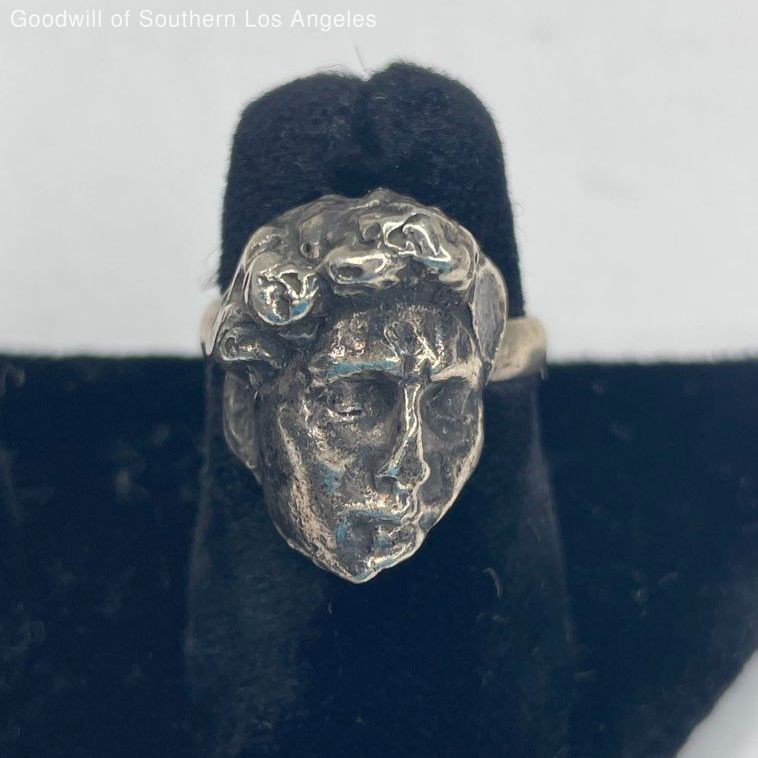 Sterling Silver Michelangelo's David Face Sculpture Ring - 12.42g