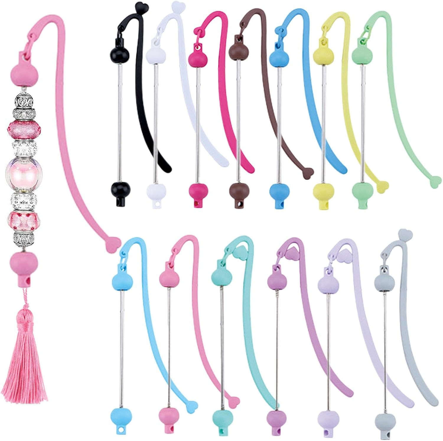 13-Pack DIY Blank Beadable Bookmarks with Heart Design for Crafting