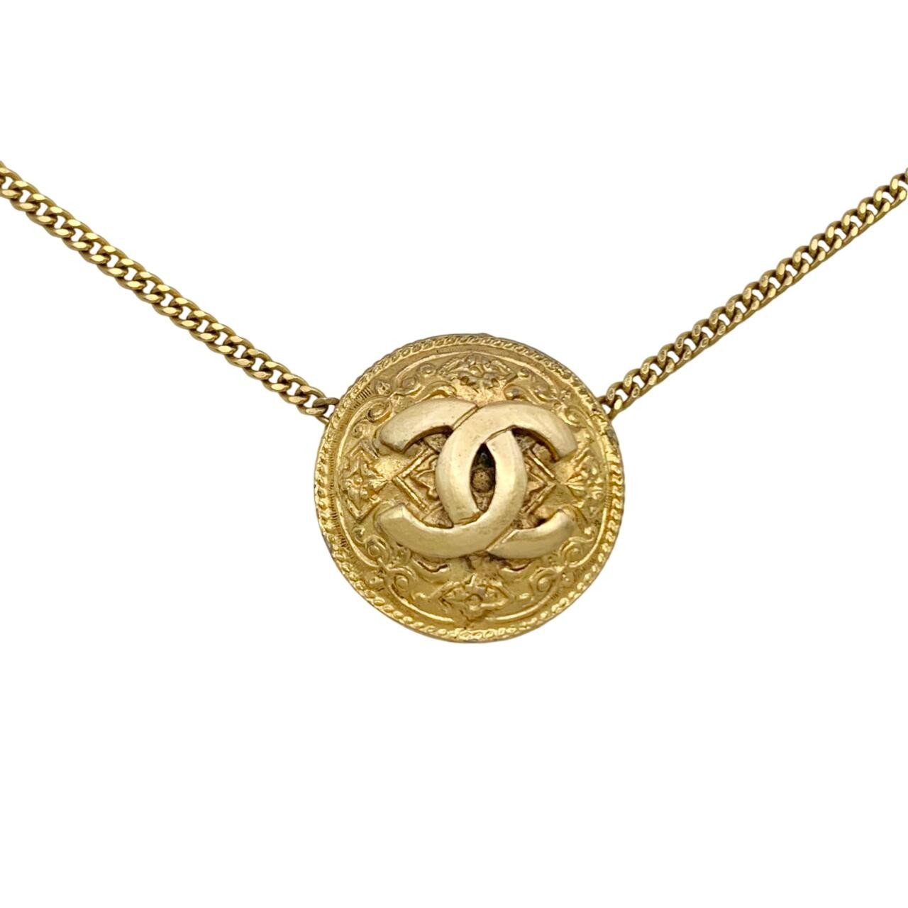 CHANEL necklace Coco mark emblem chain round gold logo vintage