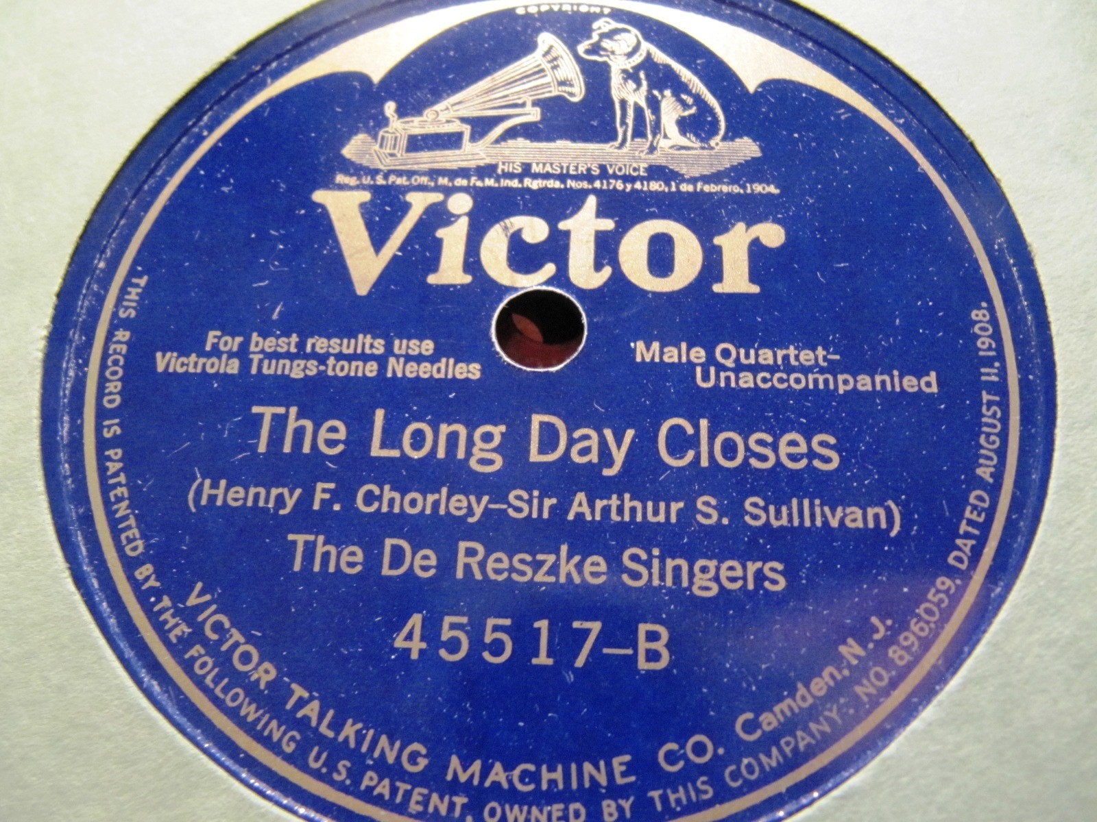 1925 Jean DE RESZKE SINGERS Arthur Sullivan THE LONG DAY CLOSES VICTOR 45517 