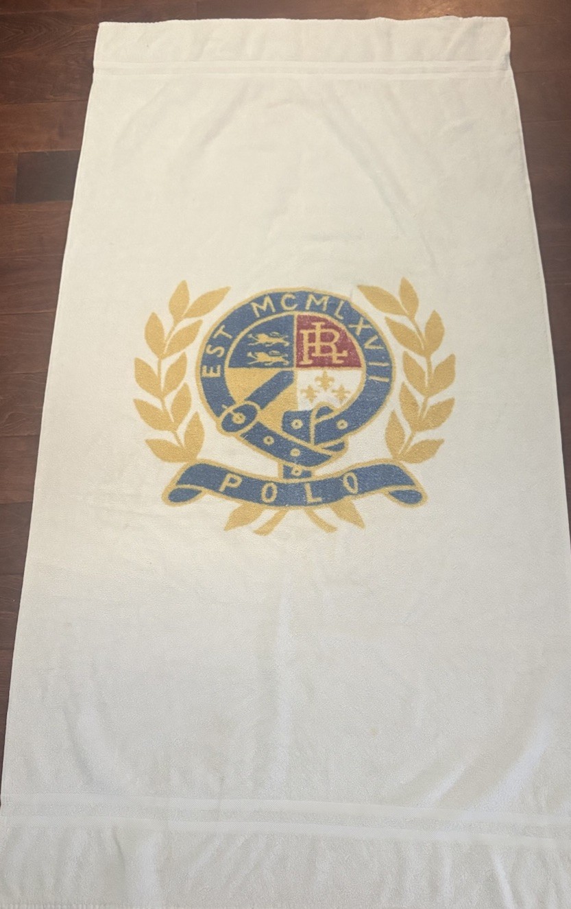 VTG 90s Ralph Lauren Crest Logo Cotton Beach Towel - 66" x 33"