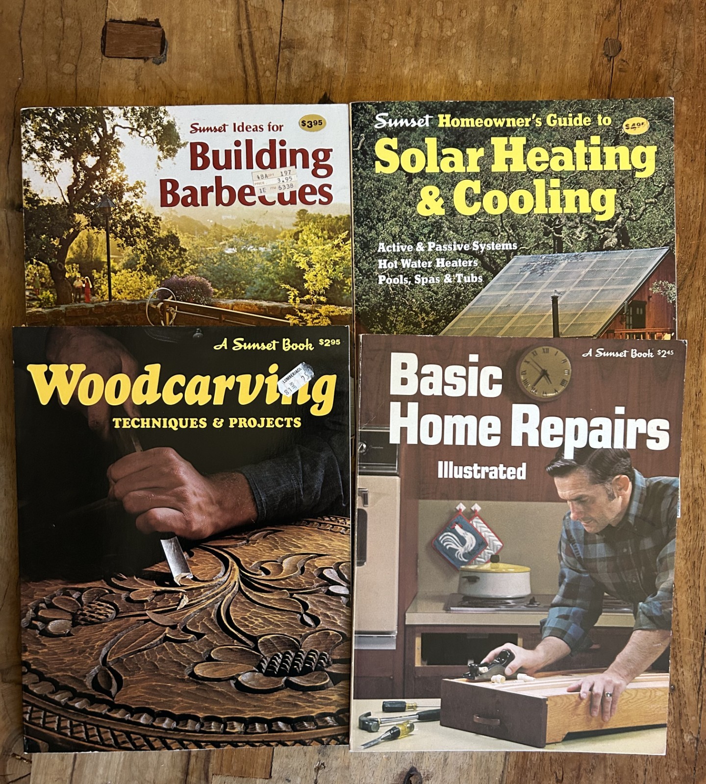 Lot of 4 Vintage Sunset Books 1970s DIY Woodcarving Home Repairs Solar