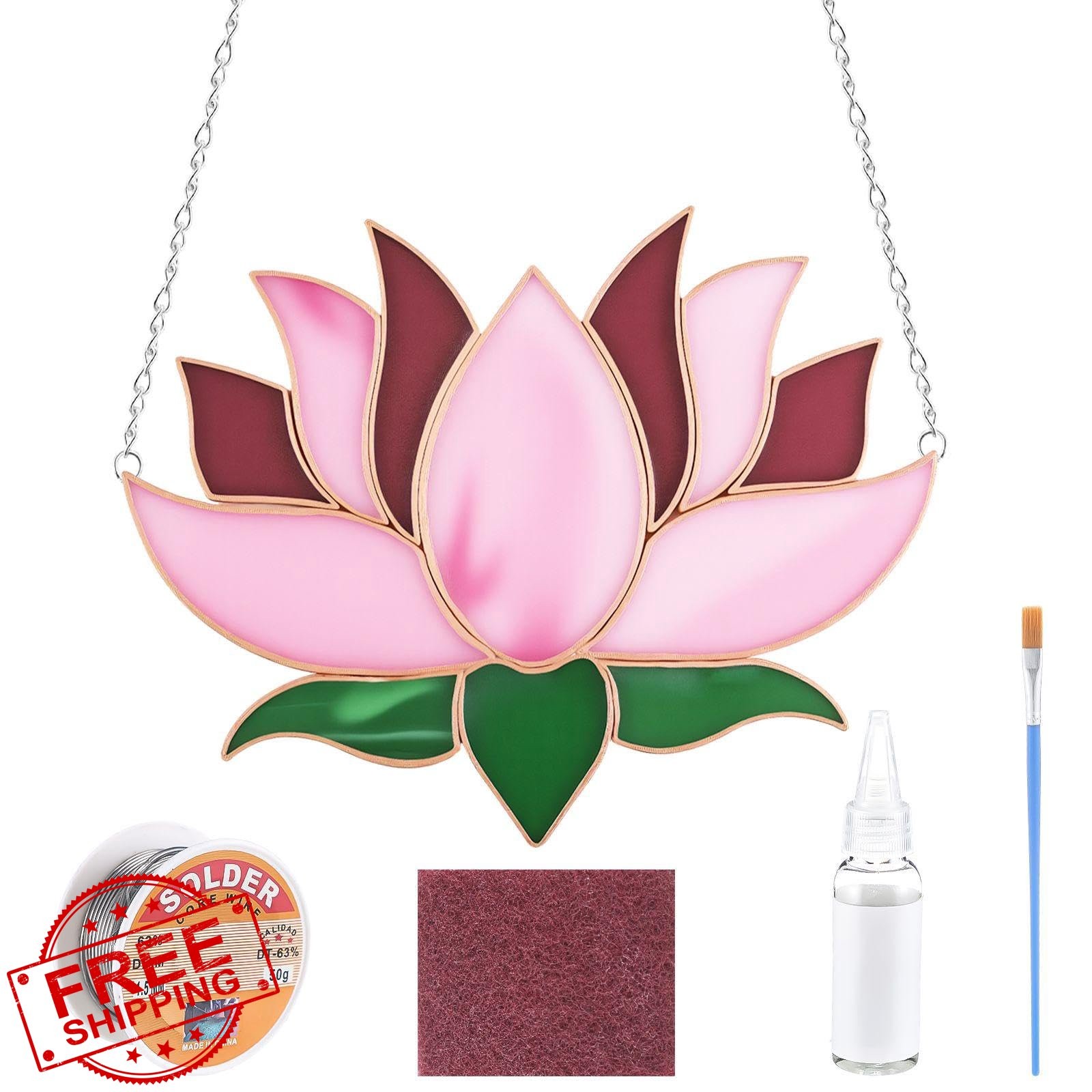 LemonRoad Stained Glass Kit Lotus Flower Pre Cut Craft Set