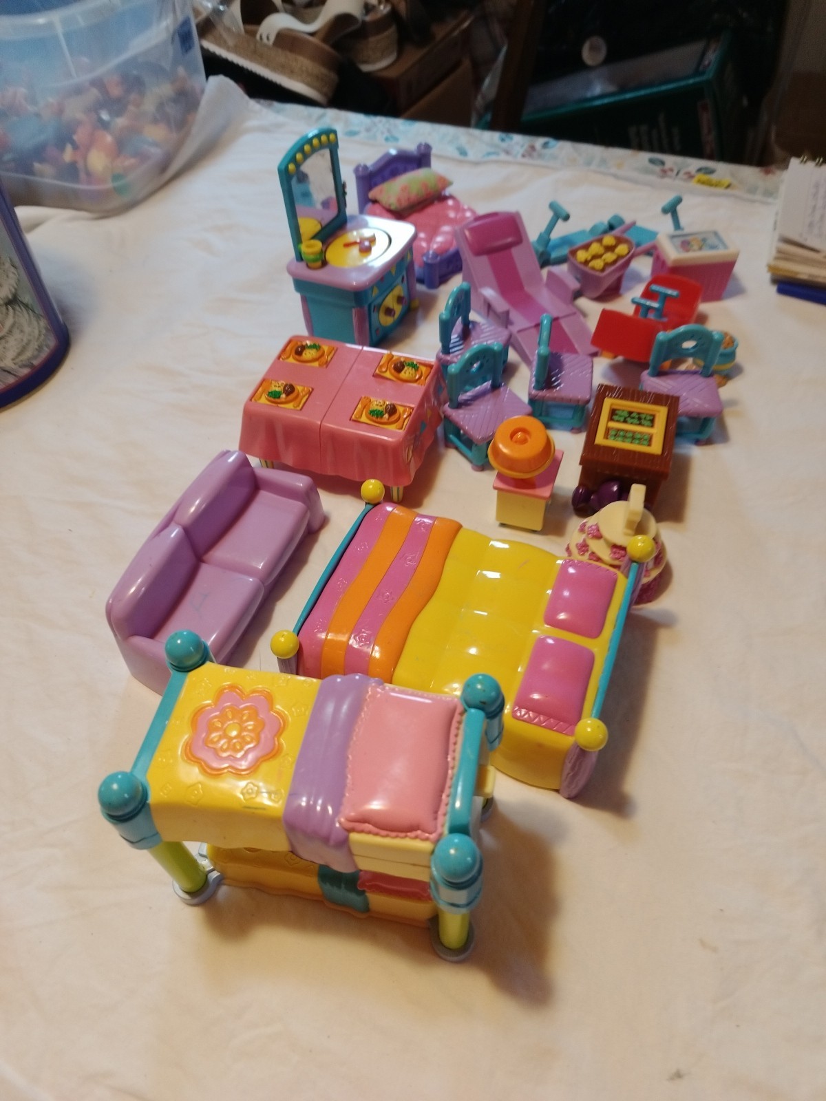 Vintage Dora Explorer Doll House Furniture,20 Various Pieces, Pink Purple Yellow