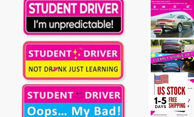 5-Pack Student Driver Magnets - 10 x 3.5 Inches Funny Reflective Driver-5pcs-1