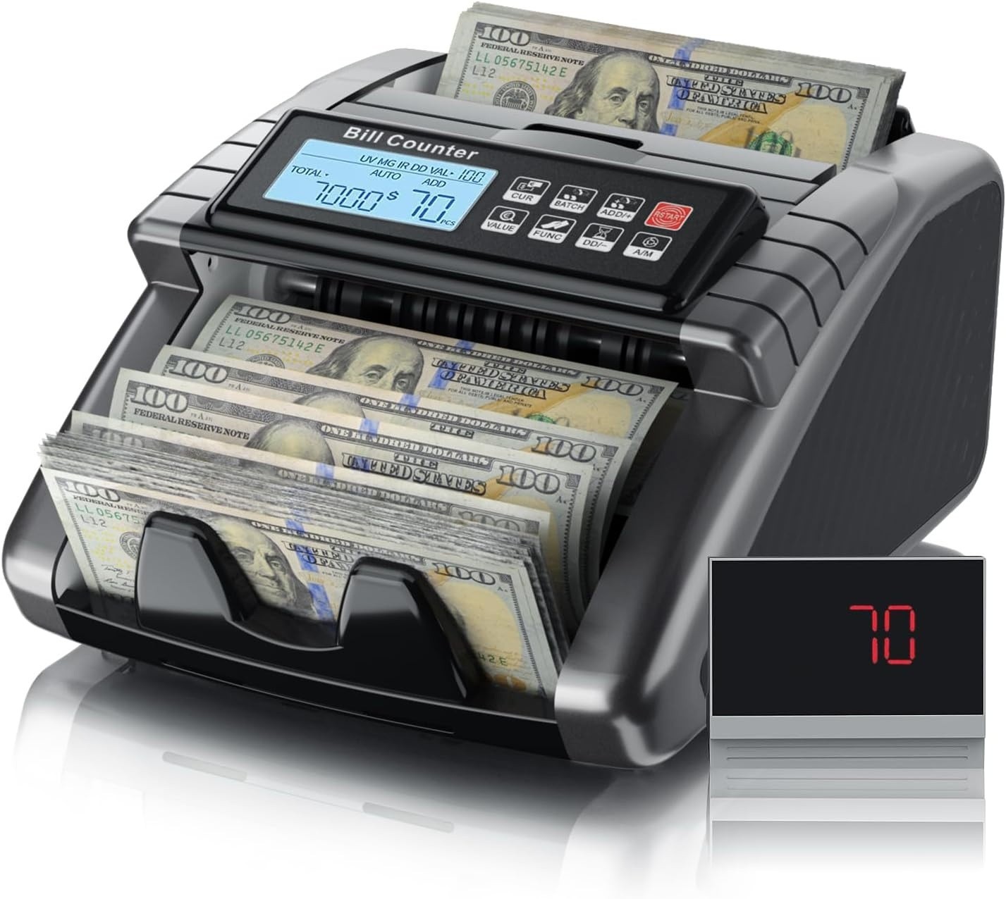 AL1000 Money Counter Machine with Value Counting, Support Dollar and Euro, UV, M