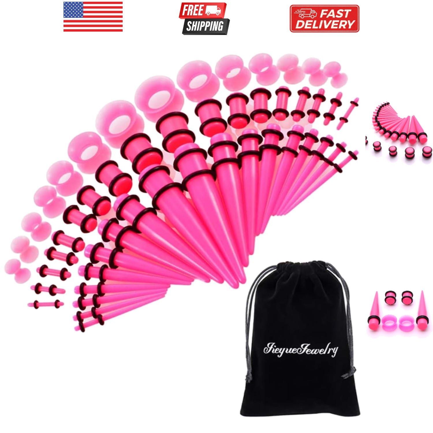 50/54 Pieces Ear Stretching Kit 14G-00G Acrylic Tapers and Plugs + Silicone T...