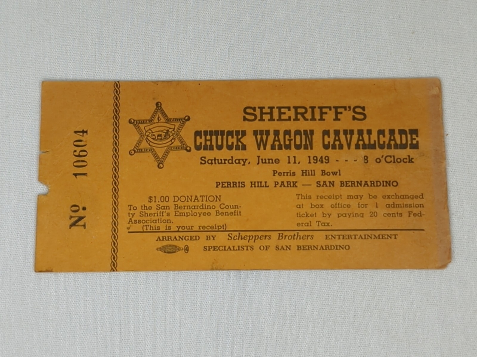 SHERIFF'S CHUCK WAGON CAVALCADE Saturday, June 11, 1949 Ticket