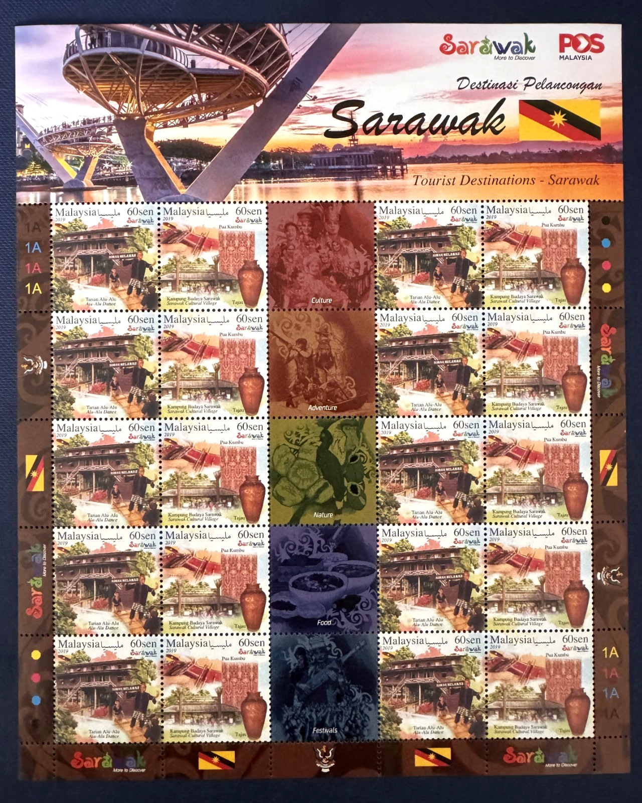 MALAYSIA 2019 Tourists Destinations SARAWAK 60s hori pairs 20V sheet MNH SG2371a