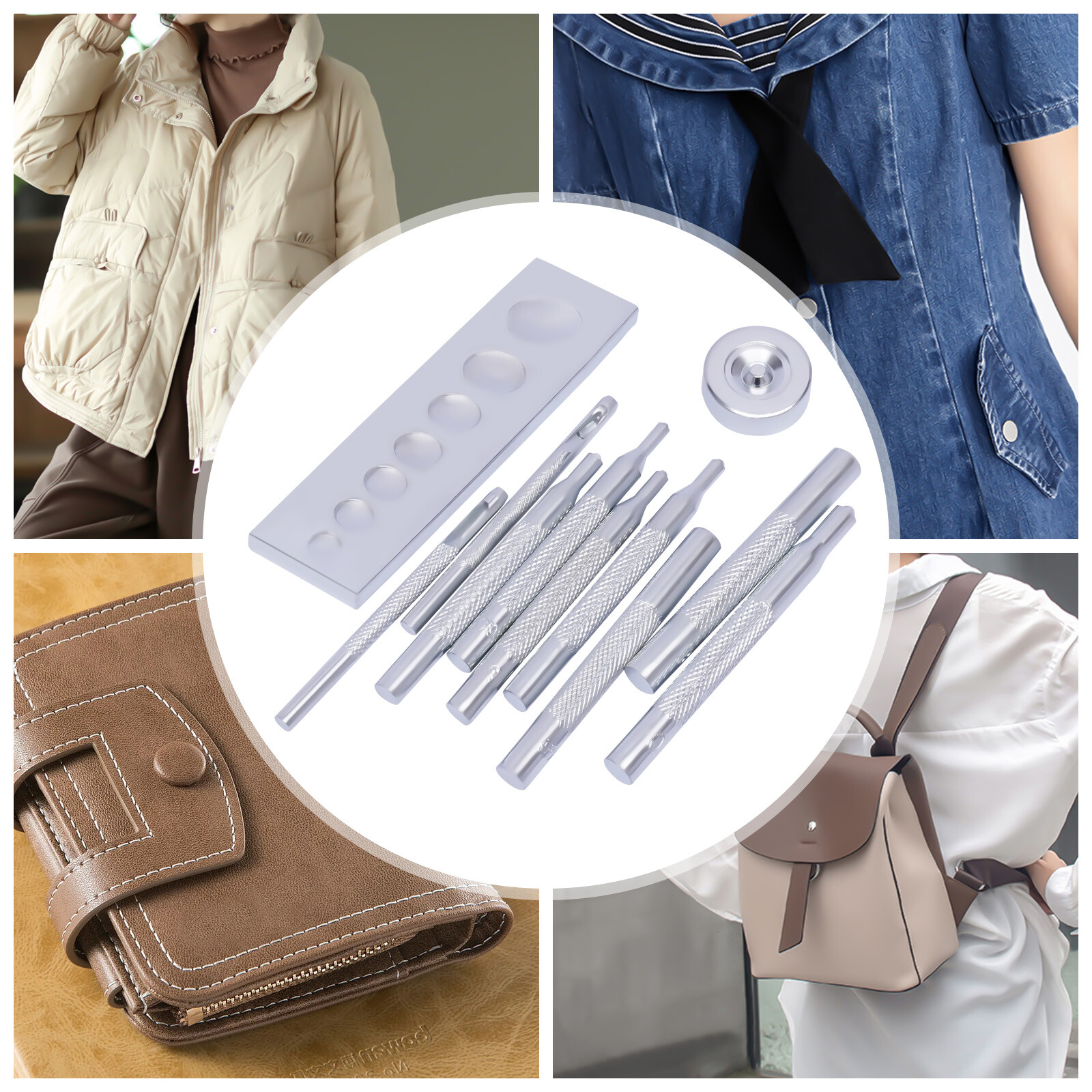 11pc Craft Tool Die Punch Snap Rivet Setter Base Set For DIY Leather Craft