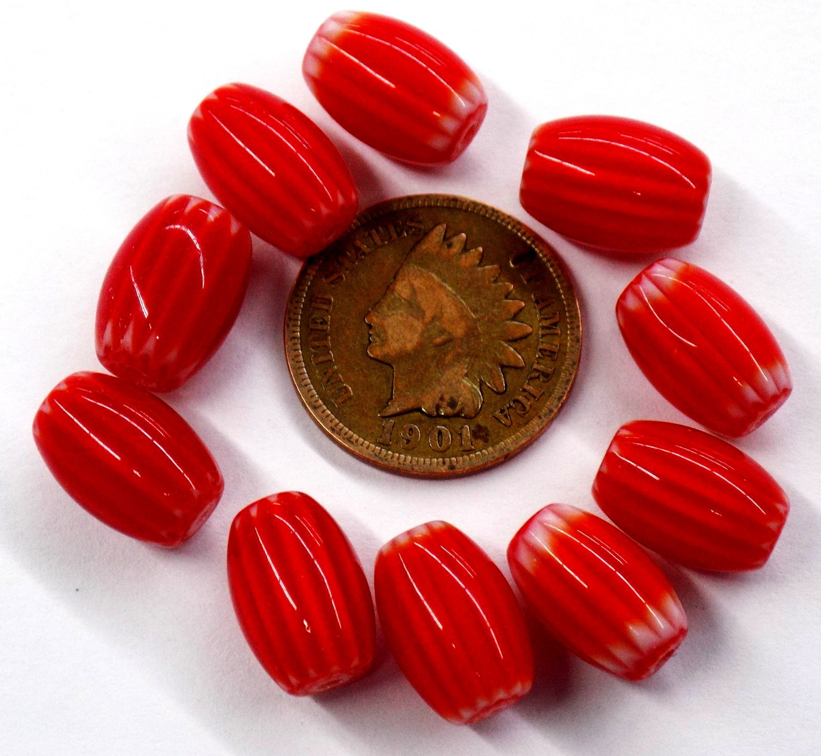 10 Chevron Trade Beads RED African Trade   CC2   Bin W14