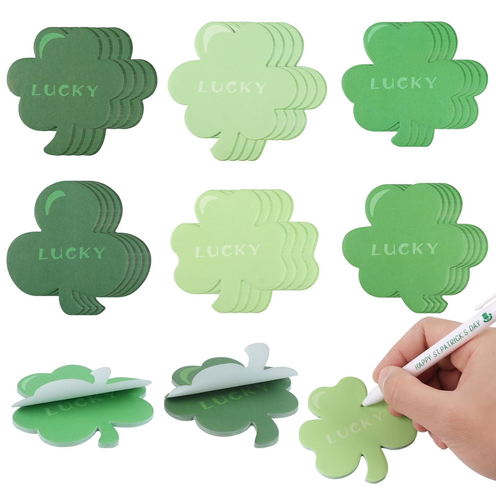 CCINEE 24pcs St. Patrick's Day Sticky Notes Bulk, Green Lucky Shamrock 