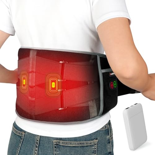  Cordless Heating Pad with Massager for Back, Portable Lower Back Black