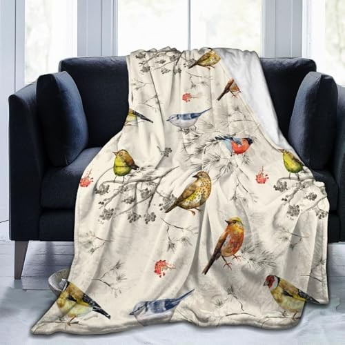 Vintage Cute Bird Blanket Soft Lightweight Throw Blankets Cozy Flannel Bed 