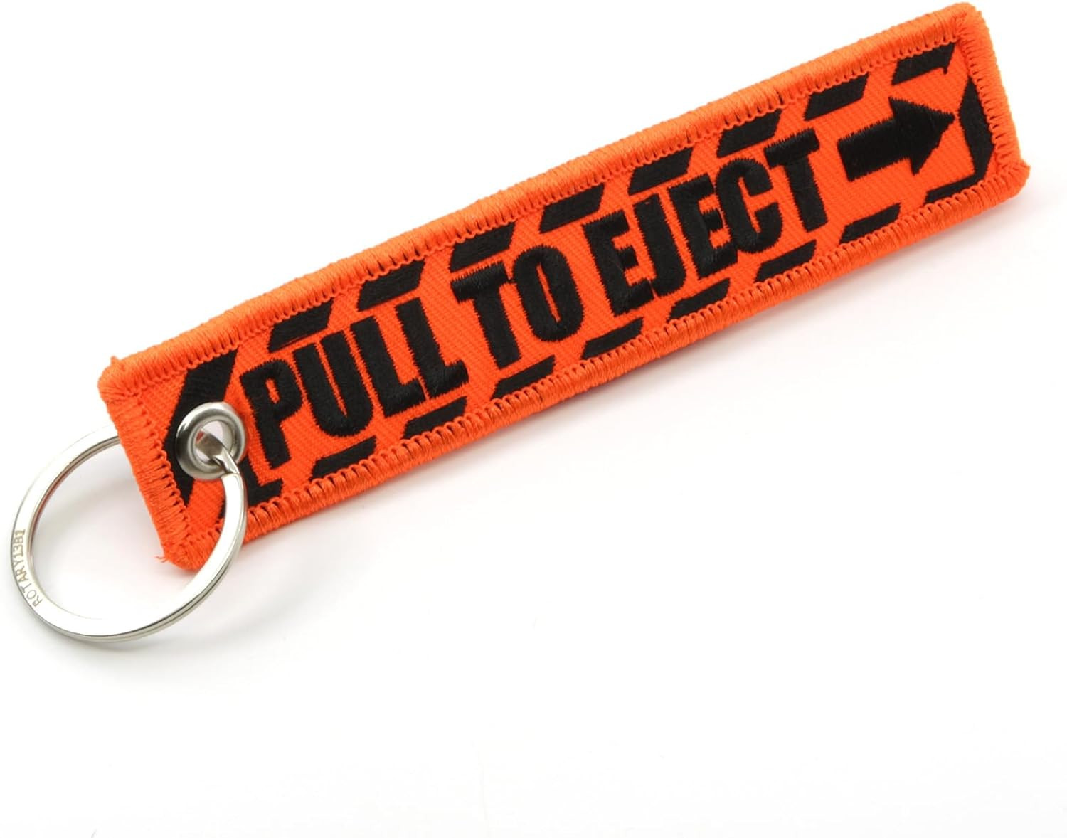 PULL to EJECT - Jet Tag Key Chain NEON Orange/Black Letters 1 Inch X 5 Inches 10
