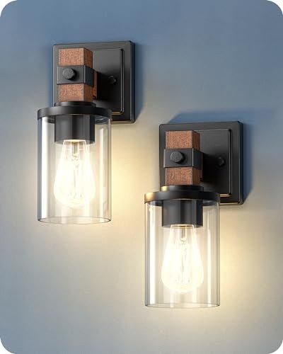  Wall Sconces Set of 2, Farmhouse Vanity Lights Fixtures for Dark Wood