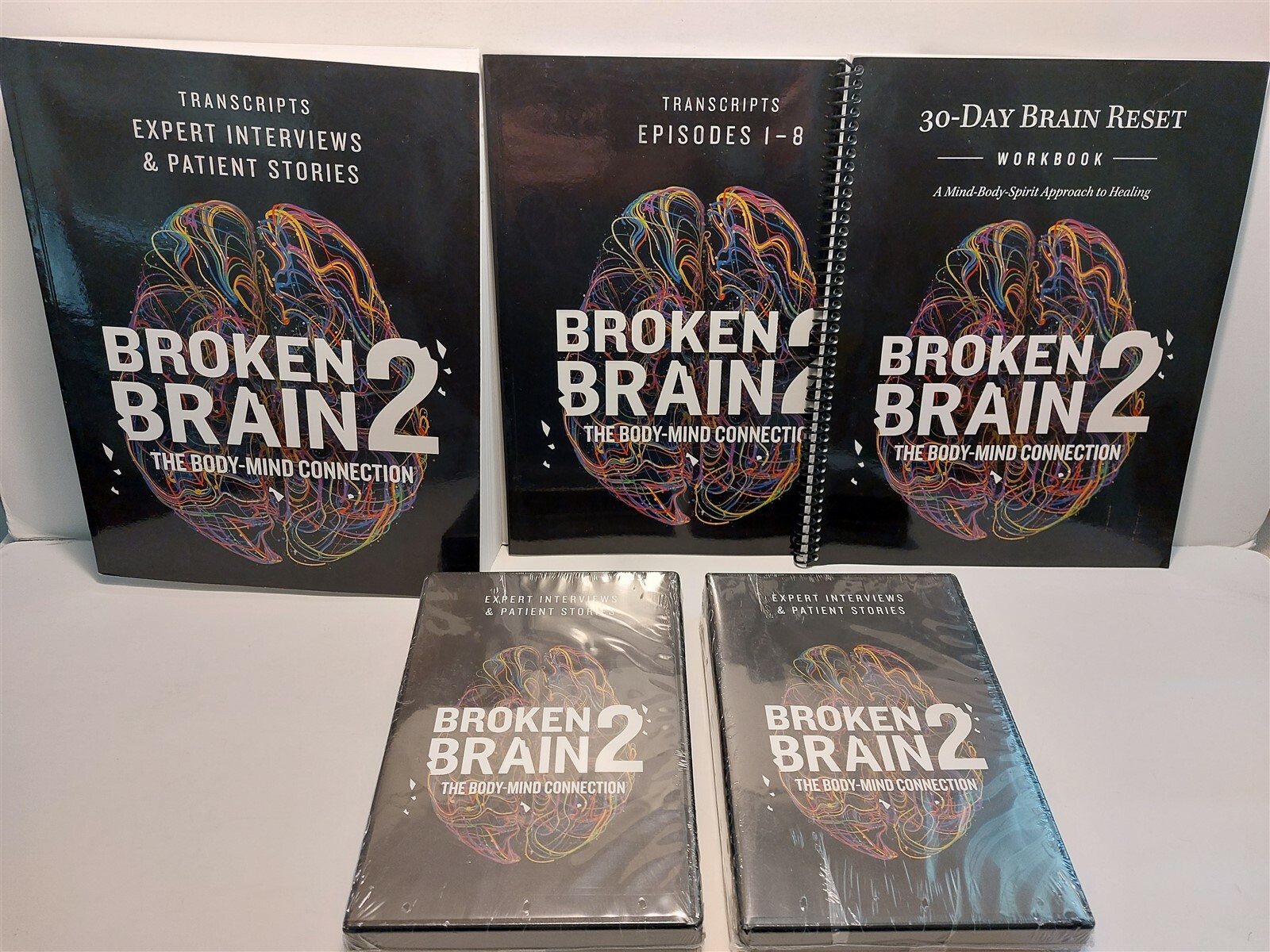 BROKEN BRAIN 2: THE BODY-MIND CONNECTION - 3 BOOKS + SEALED DVDS - DR MARK HYMAN