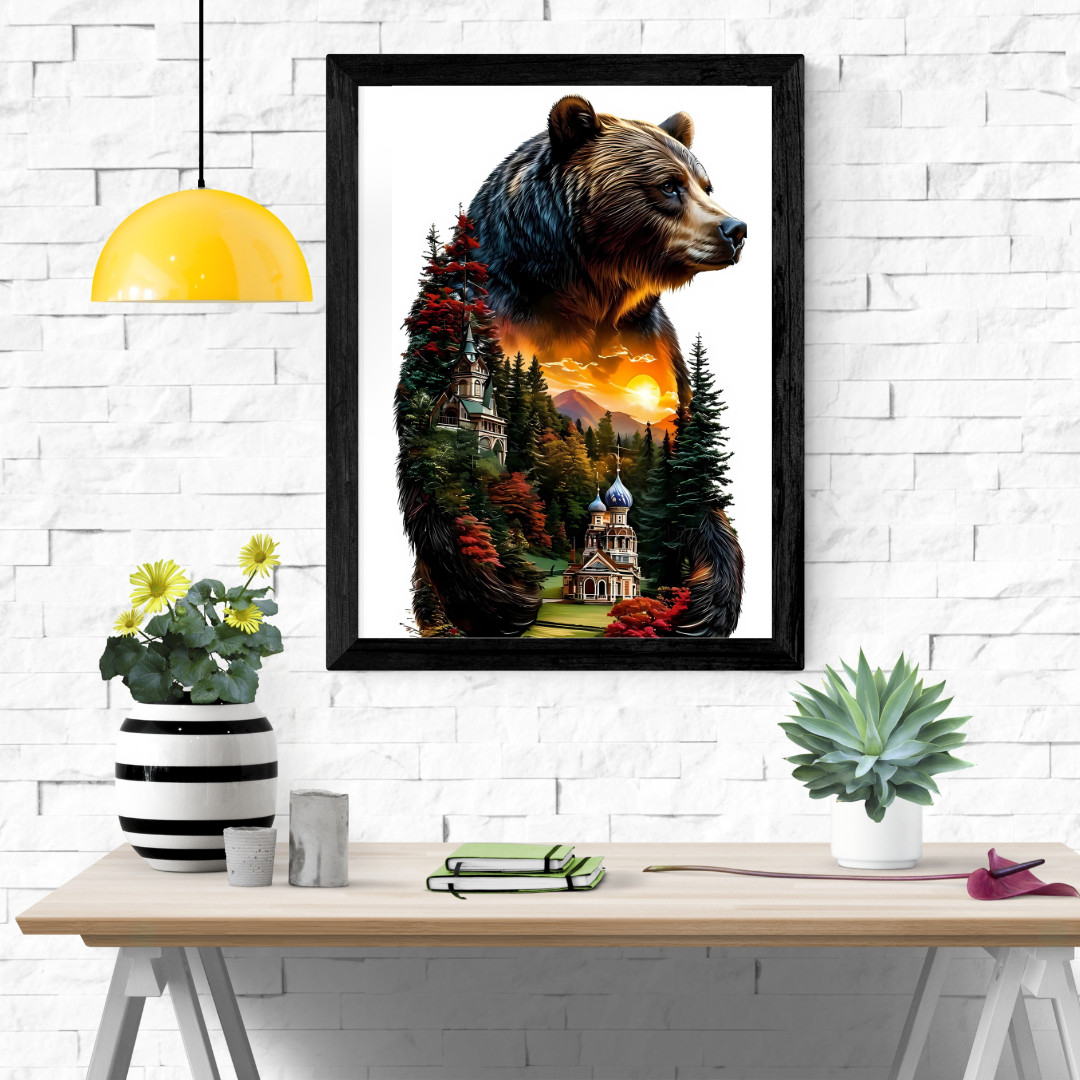 Stunning 3D Double Exposure Bear Digital Art – Wallpaper & High-Resolution