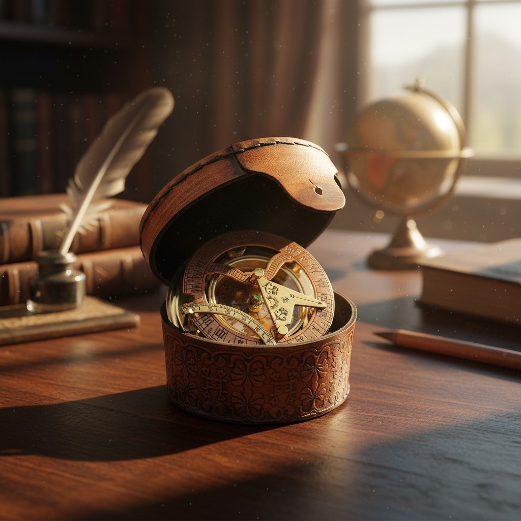 Elegant Antique Brass Sundial Compass with Gift Box - Timeless Nautical Decor