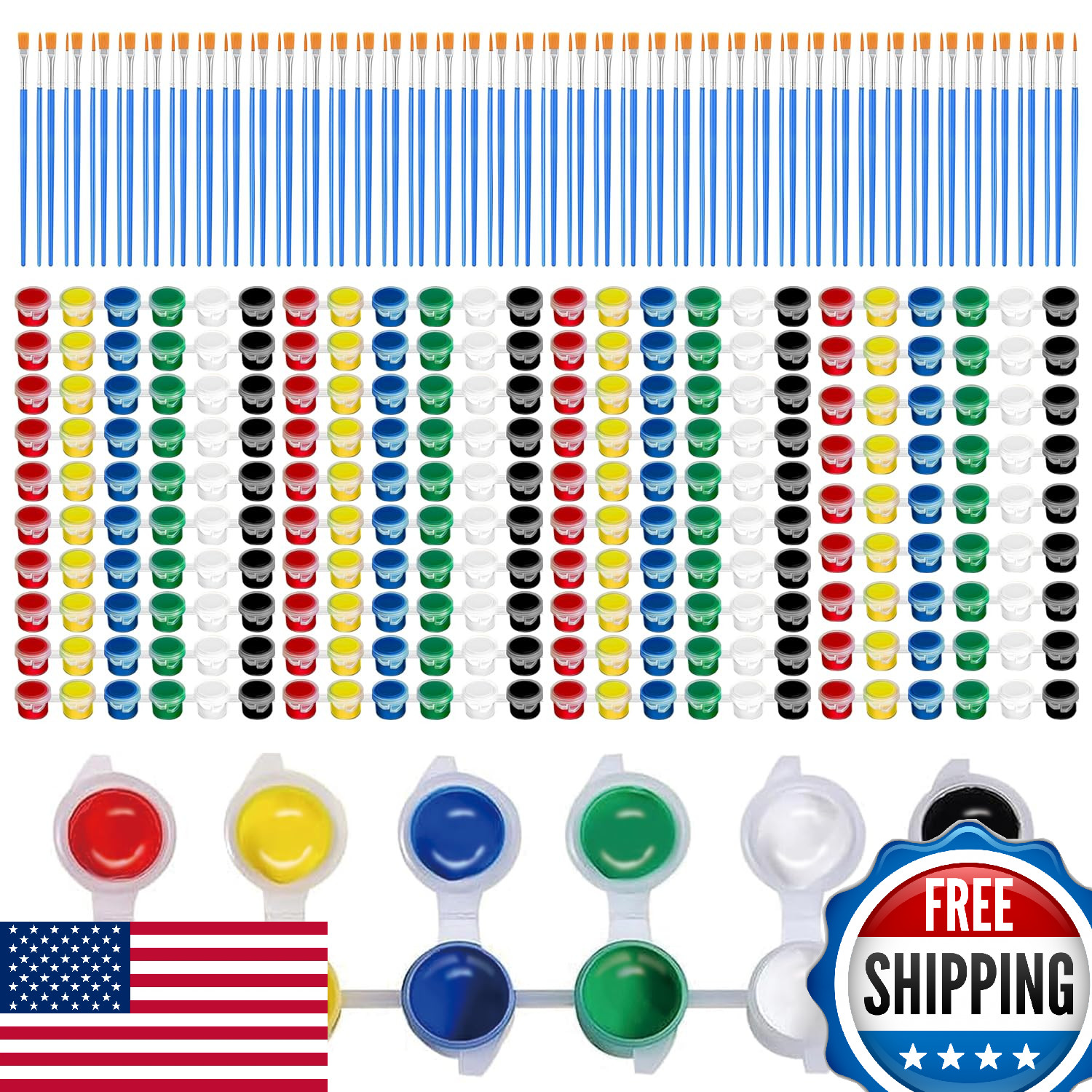 40-Pack Mini Acrylic Paint & Brushes Set for Kids - 6 Colors, Party Favors