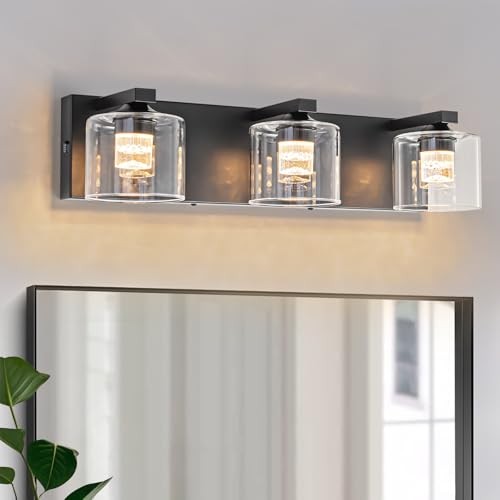 3-Light Bathroom Vanity Light Fixture, 19.69" Black 3 - Light LED - Black