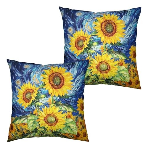 Sunflower Pillow Covers 18x18 Set 18" x 18" (Pack of 2) Starry Night Sunflower