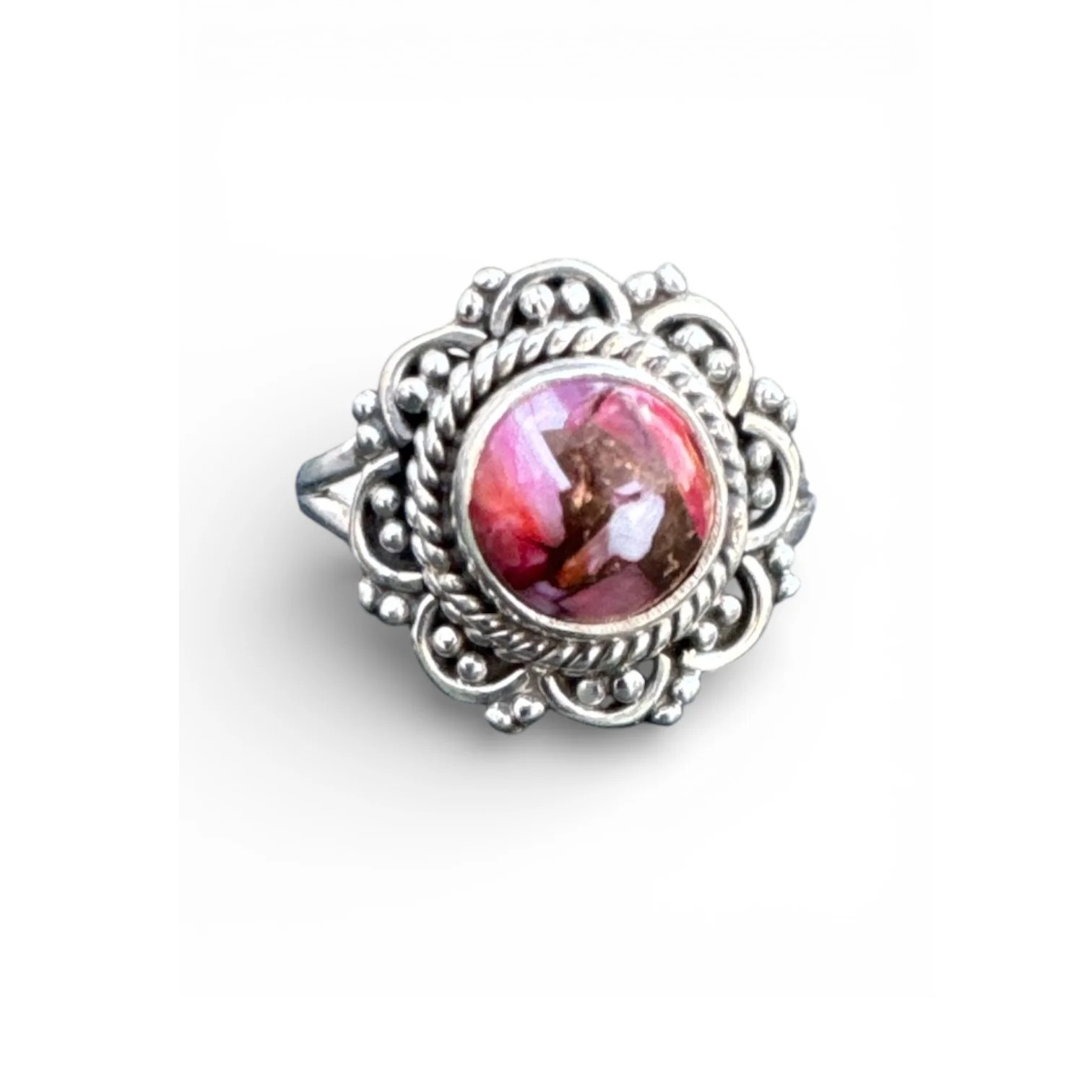 Kingman Pink Dahlia Turquoise Solid 925 Sterling Silver Ring 5