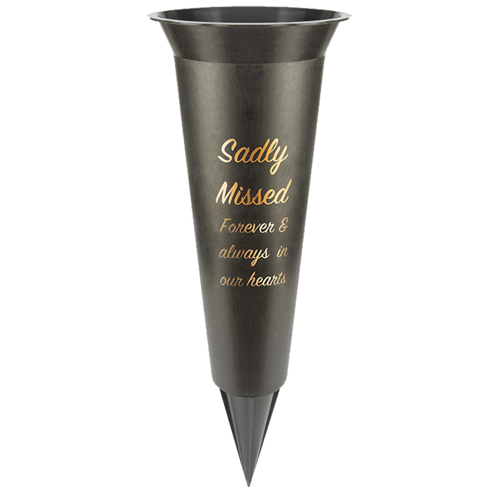 Black Graveside Memorial Flower Spiked Vase with Wavy Edge - Sadly Missed