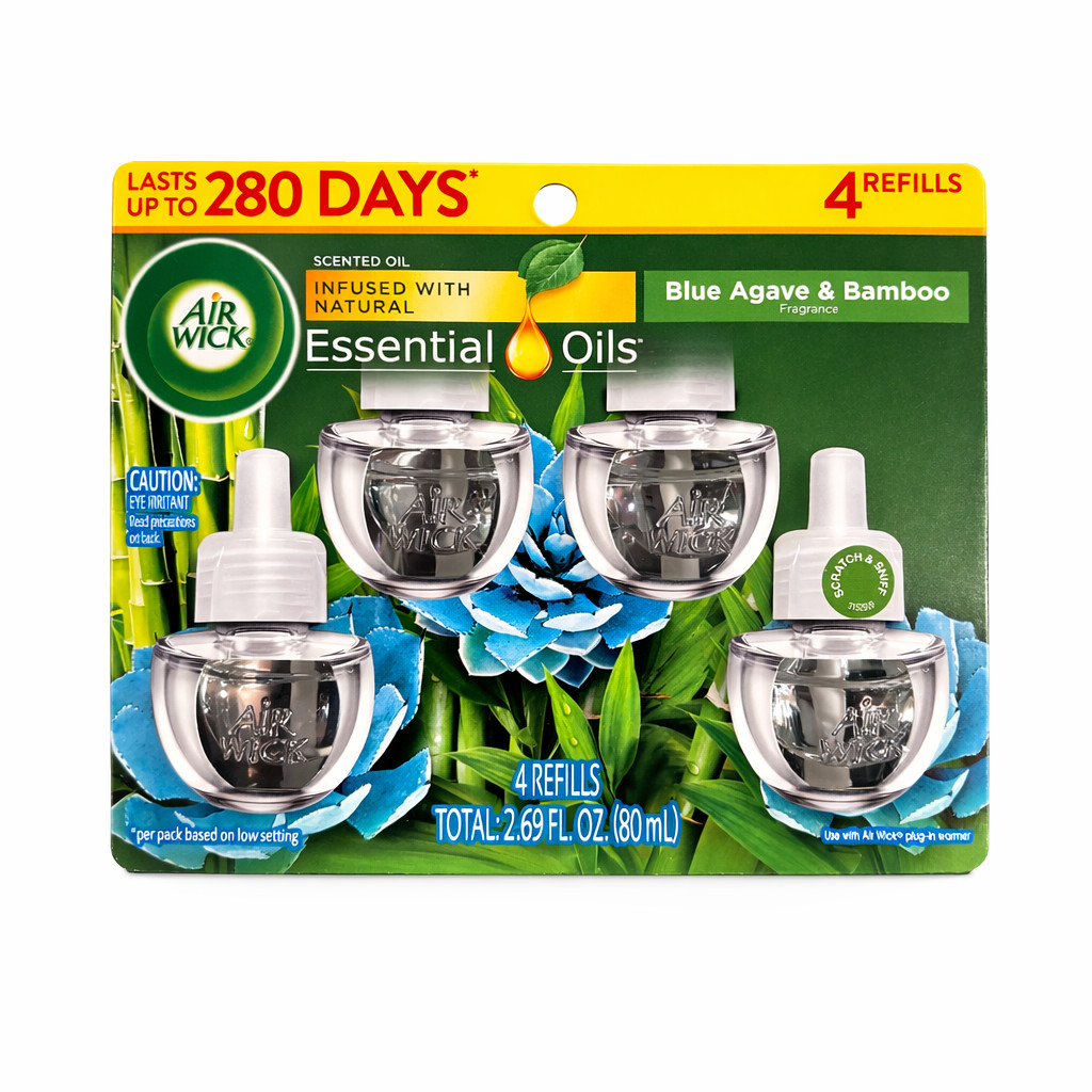 Air Wick (0-62338-00754-0) Scented Oil Refill, Blue Agave & Bamboo (4-Count)
