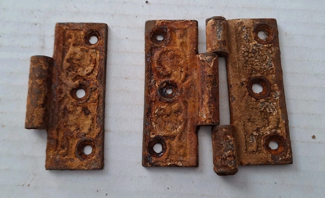 Lot of 3 Antique Vintage Door Hinges Rusty Patina Salvage #7