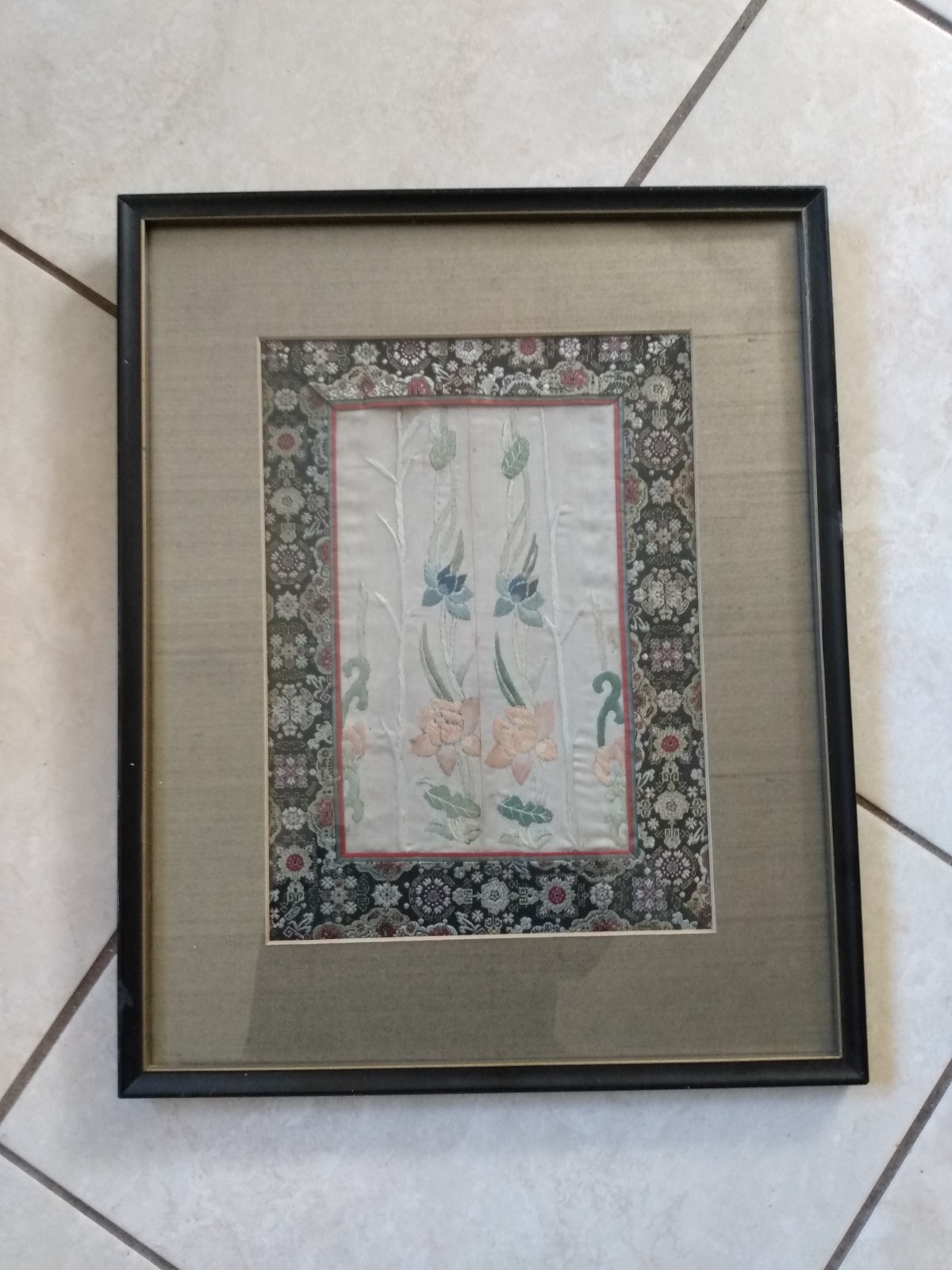 🌺 Vintage Chinese Floral Silk Embroidery Asian Tapestry Art Professional Framed