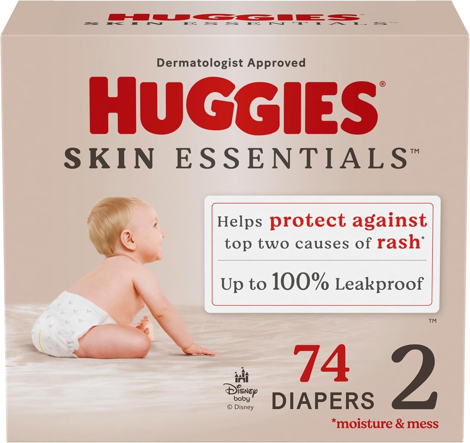Huggies Size 2 Diapers, Skin Essentials Baby Diapers, Size 2 (12-18 lbs), 74 Cou