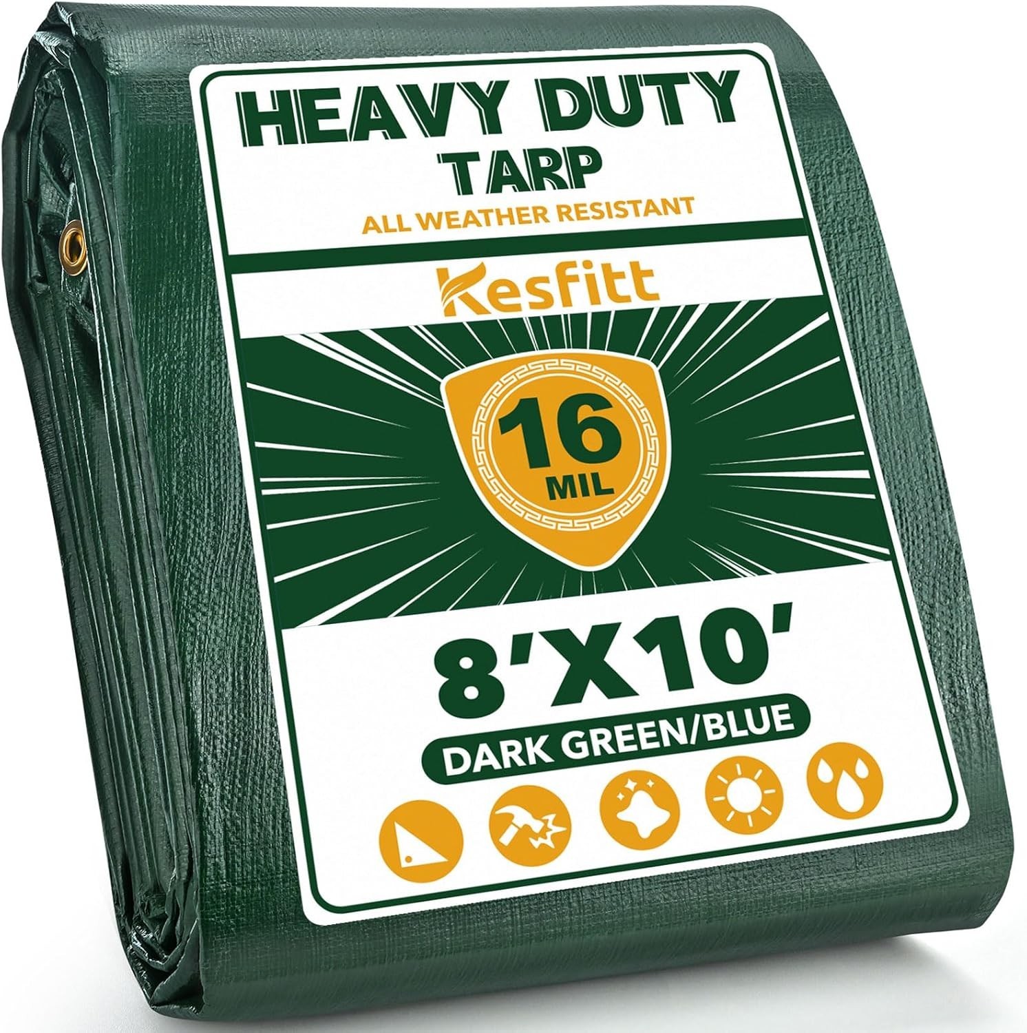 Kesfitt Tarp Heavy Duty Waterproof 12x20FT,16 Mil Thick Tarps Tear&Fade Resis...