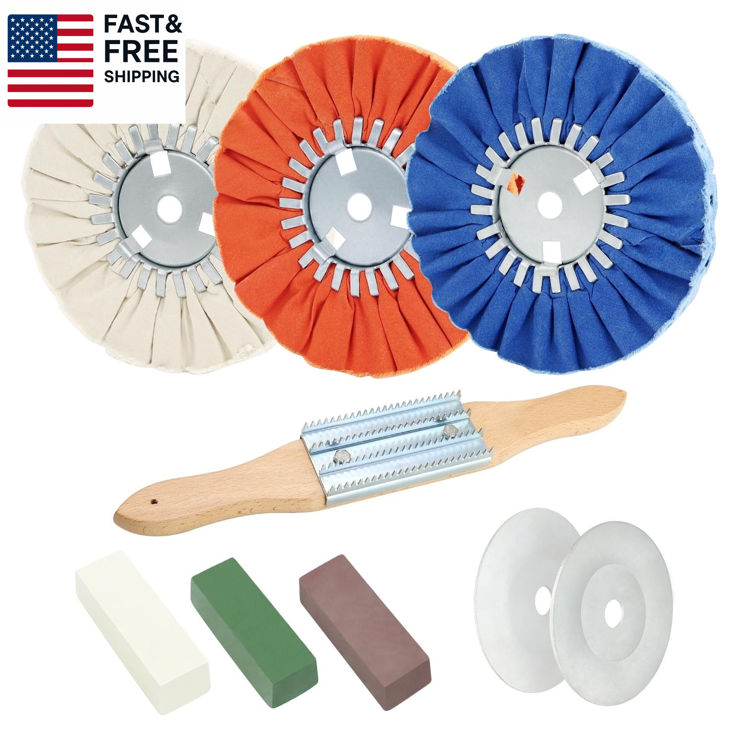 9 Pcs Airway Buffing Wheel Kit 8 Inch Polishing Wheel and Polishing Compound f