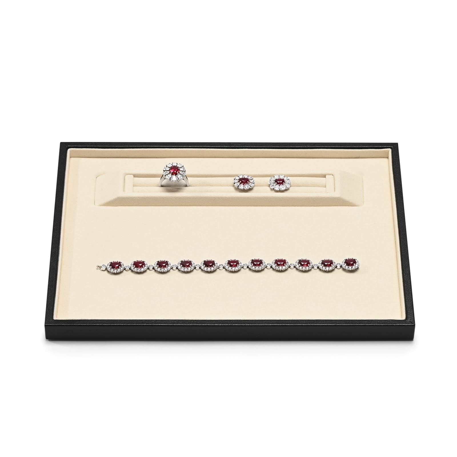 Premium Leather Jewelry Showcase Tray, Velvet Display Organizer Professional ...