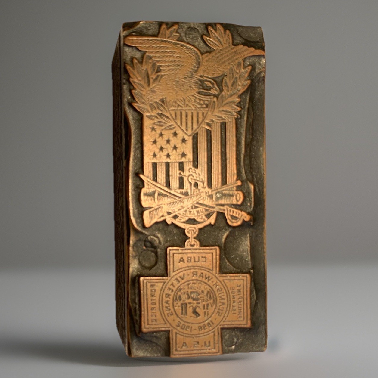 Vintage Copper USWV United Spanish War Veterans Badge Electrotype Block