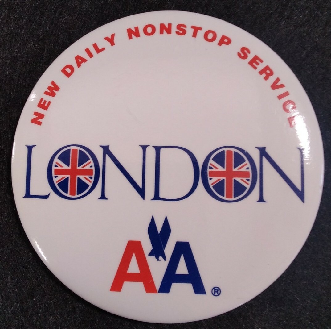 American Airlines London Daily Pin Vtg 1980s Original Rare VHTF UK Union Jack 