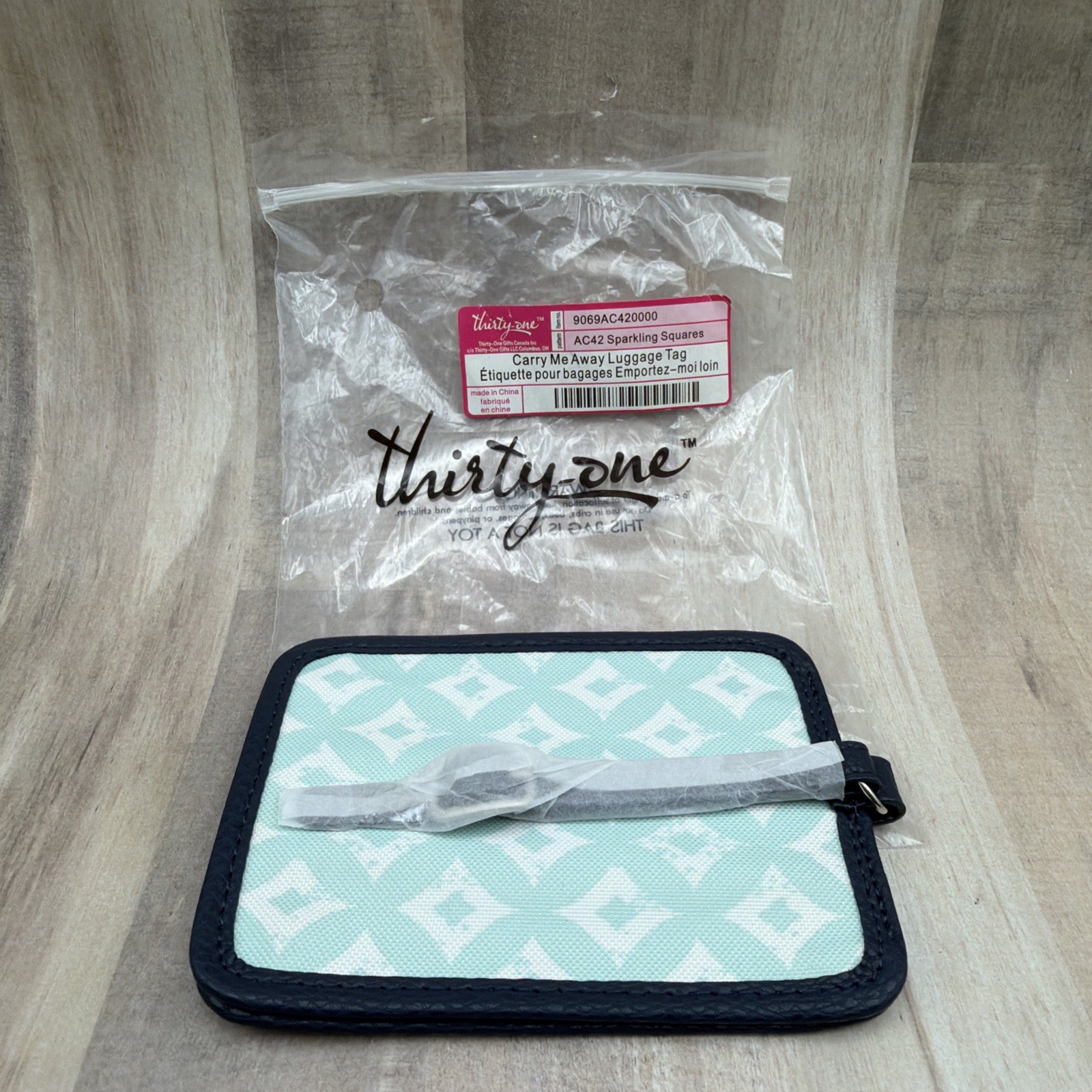 Thirty One 31 Carry Me Away Teal Blue Luggage Tag Sparkling Squares