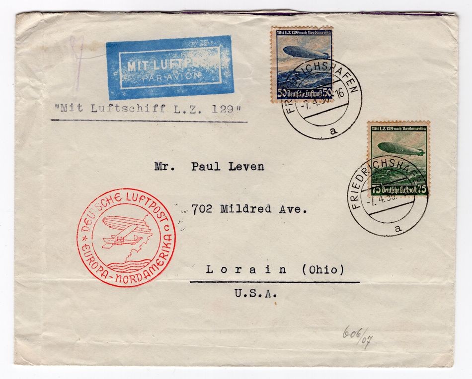 Zeppelin/Airmail 1936 With LZ 129 For USA With 606/7 (EA2487)