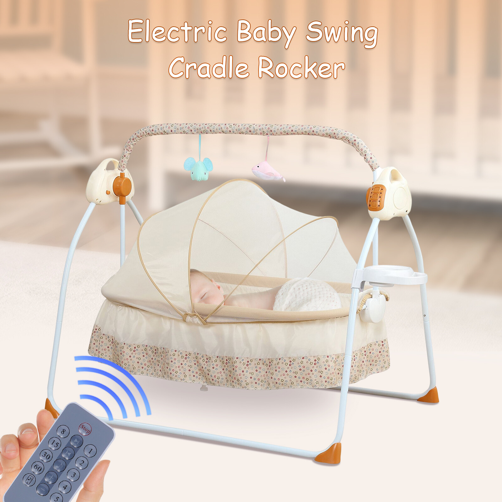 Electric Baby Crib Cradle Auto-Swing Infant Music Basket Sleeping Bed Remote