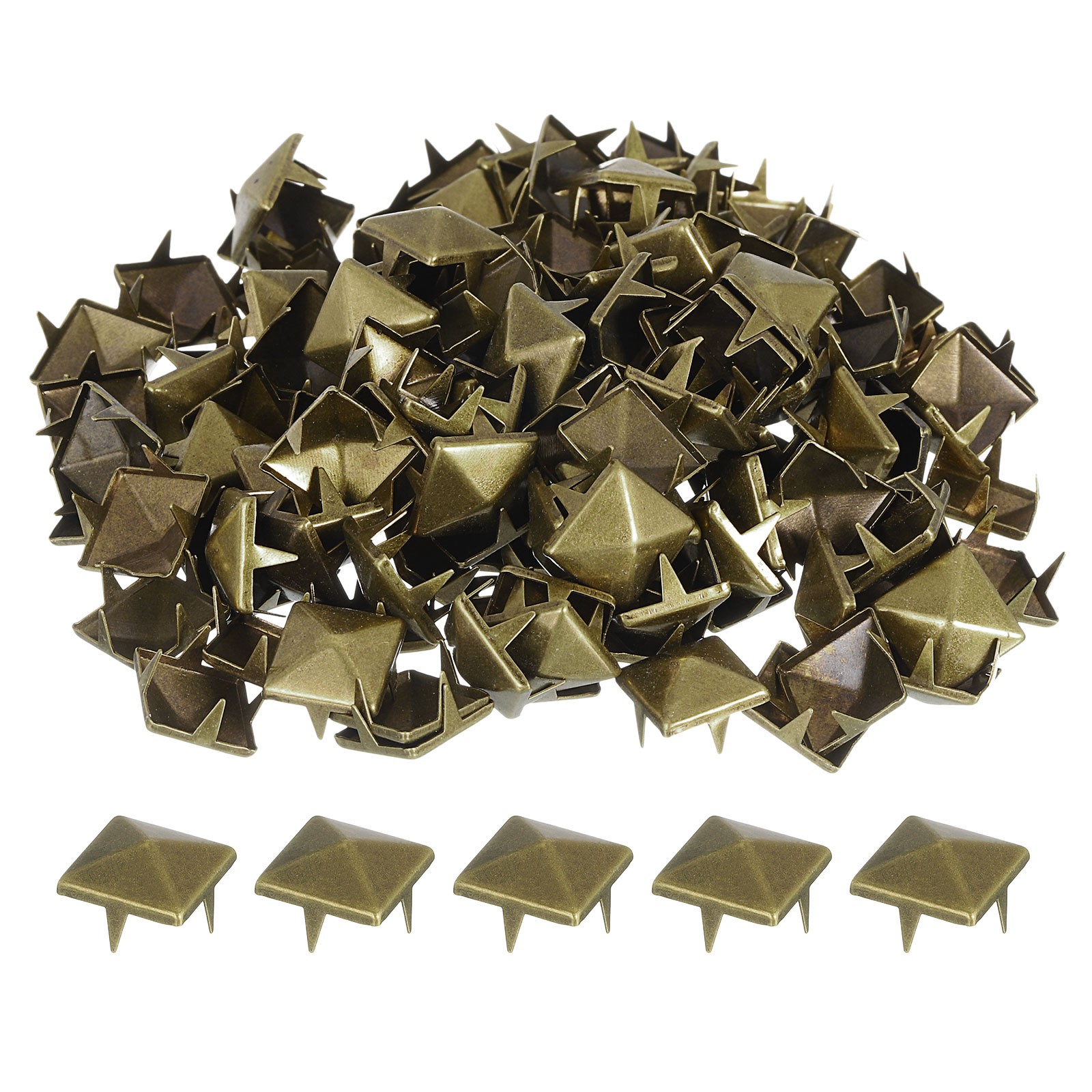 100 Pcs Pyramid Rivets for Clothing, 10mm 4-Jaw Square Rivets, Bronze